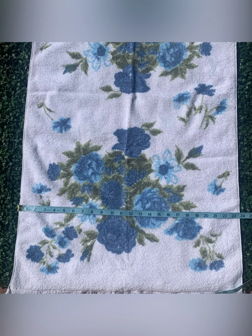 Vintage 70s Blue Roses Towel Mod Grandmacore
